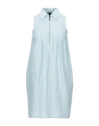 Shop Armani Exchange Woman Short Dress Sky Blue Size 0 Linen, Cotton