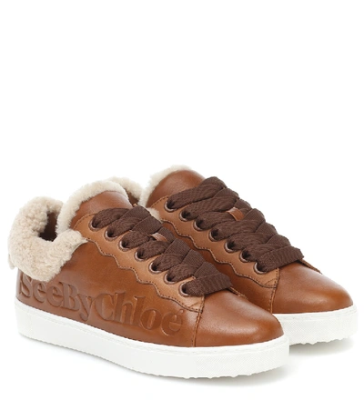 Shop See By Chloé Essie Leather And Shearling Sneakers In Brown