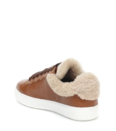 Shop See By Chloé Essie Leather And Shearling Sneakers In Brown