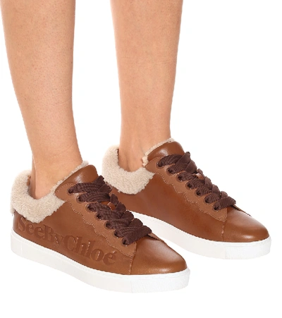 Shop See By Chloé Essie Leather And Shearling Sneakers In Brown