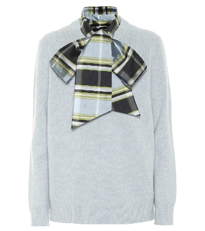 Tory Burch Dickie Tie-detailed Silk Dupioni-trimmed Wool Sweater In Iced |  ModeSens