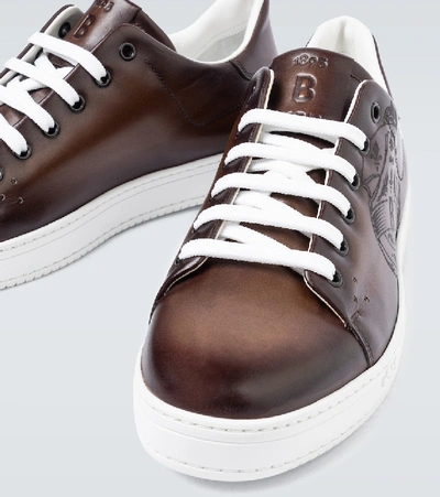 Shop Berluti Playtime Stamp Leather Sneakers In Brown
