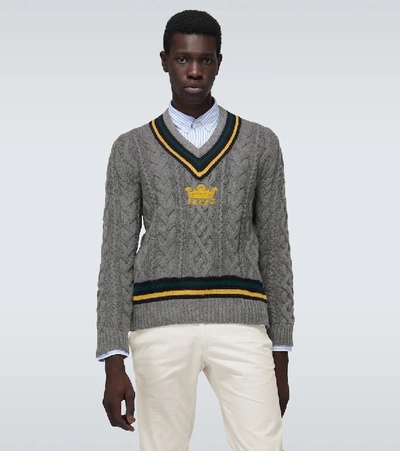 Shop Polo Ralph Lauren Cable-knit Cricket Sweater In Grey