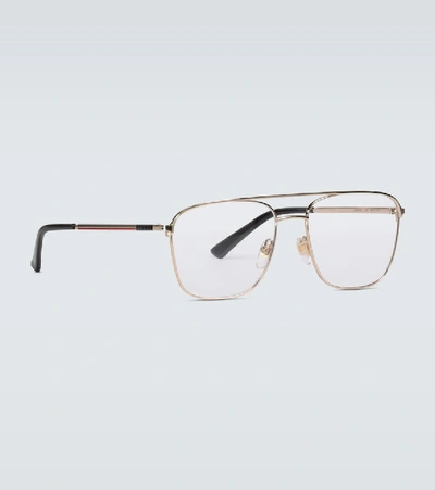 Shop Gucci Square-framed Aviator Glasses In Gold