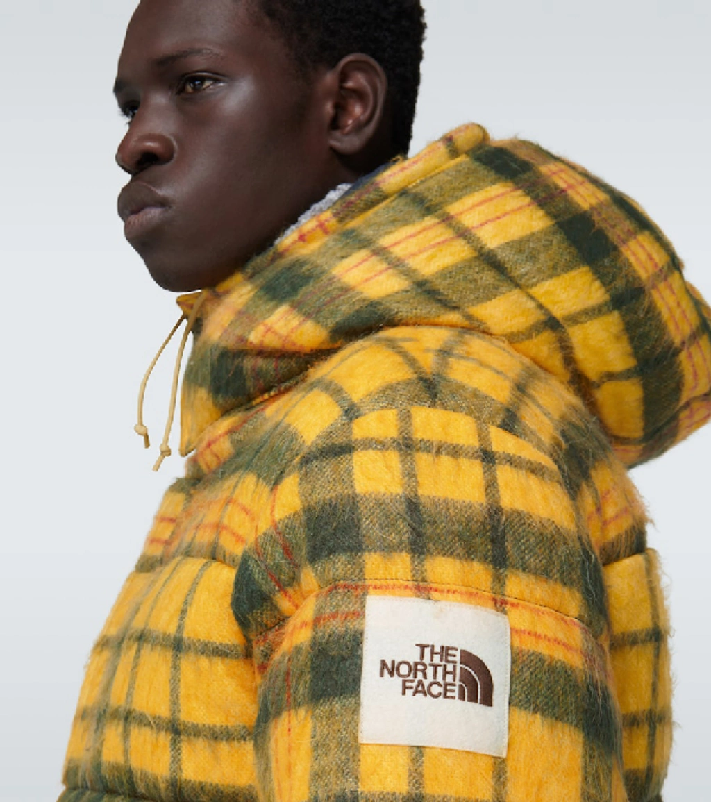 The North Face Heritage Logo patch Tartan Quilted Down Jacket In Yellow ModeSens