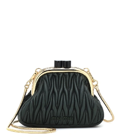 Miu Miu Miu Belle Mini Matelassé Leather Clutch In Green