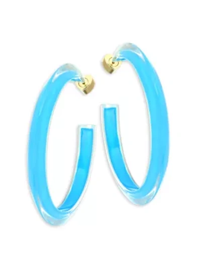 Shop Alison Lou 14k Goldplated & Lucite Medium Jelly Hoop Earrings In Blue