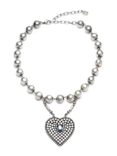 Shop Dannijo Mercer Swarovski Crystal-embellished Heart Pendant Bracelet In Blue