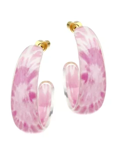 Shop Alison Lou 14k Goldplated & Lucite Tie-dye Tapered Jelly Hoop Earrings In Pink