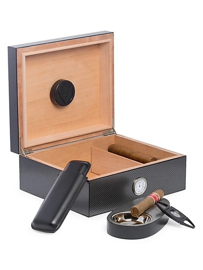Shop Bey-berk Men's 4-piece Cigar Humidor Set In Carbon Black
