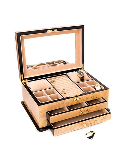 Shop Bey-berk Triple Layer Locking Jewelry Box In Maple