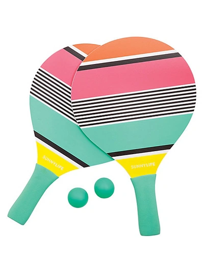 Shop Sunnylife Avalon-print 4-piece Beach Paddle & Ball Set In Multicolor