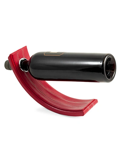 Shop Bey-berk Leather Balancing Wine Bottle Stand In Red