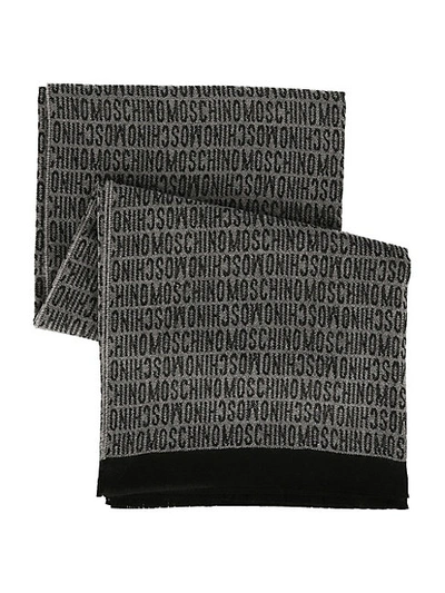 Shop Moschino Logo Monochrome Blanket In Black Grey