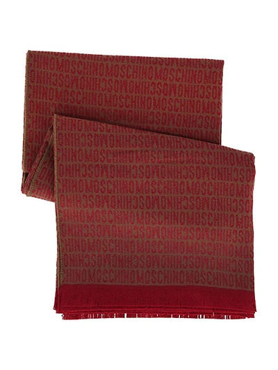 Shop Moschino Logo Design Wool Blanket In Beige Red