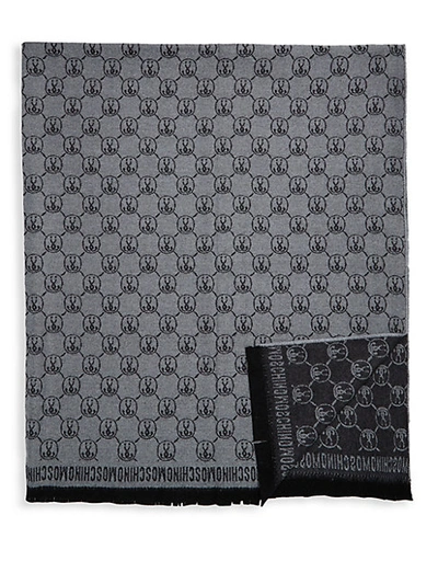 Shop Moschino Logo Monochrome Blanket In Black Grey