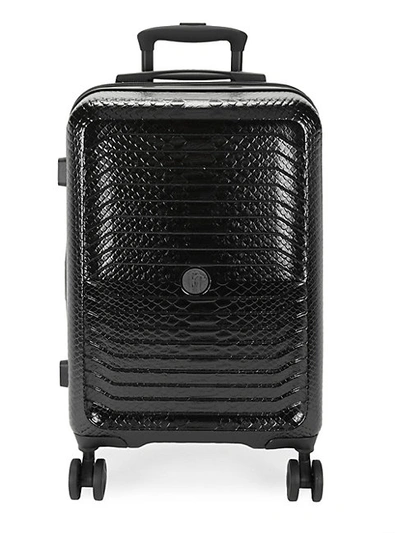 Shop Roberto Cavalli Embossed 21.5-inch Carry-on Suitcase In Black