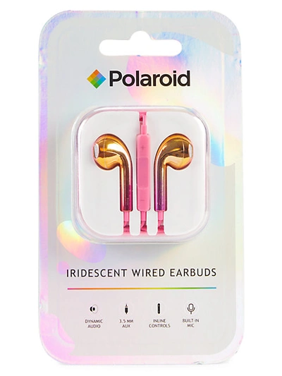 Shop Polaroid Iridescent Wired Earbuds In Pink