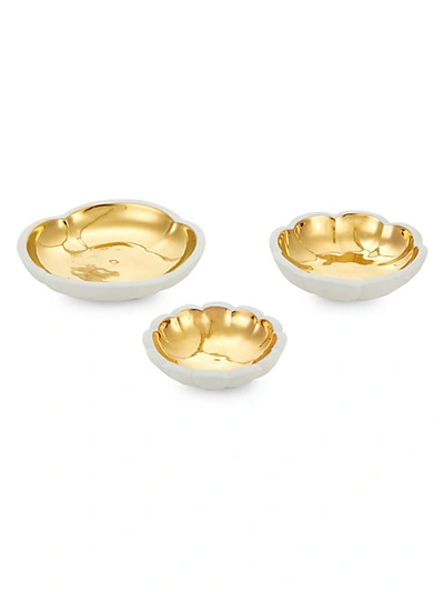 Shop Aerin 3-piece Floral Ceramic Nesting Bowl Set In White