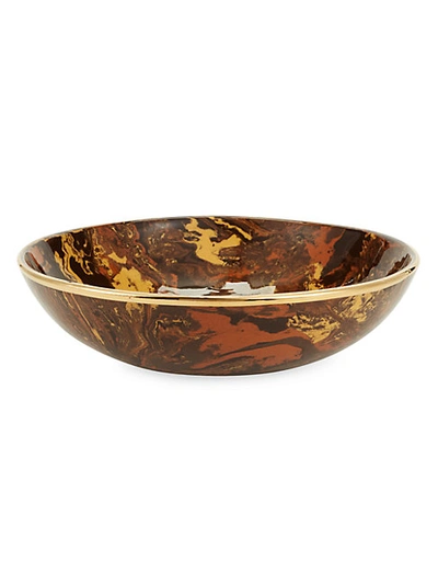 Shop Aerin Small Marbled Ceramic Bowl In Brown