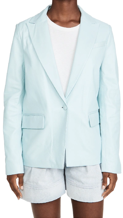 Shop The Mighty Company The Hoxton Leather Blazer In Pale Blue