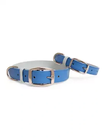 Shop Finn And Me Leather Dog Collar In Bright Blue
