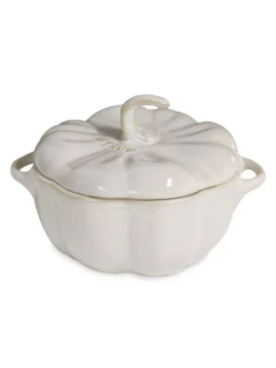 Shop Staub 24 Oz. Ceramic Pumpkin Cocotte In Ivory