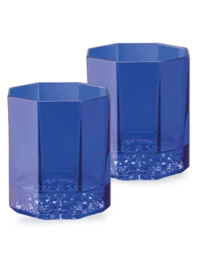 Shop Versace Medusa Lumiere 2-piece Whiskey Old-fashion Glass Set In Blue