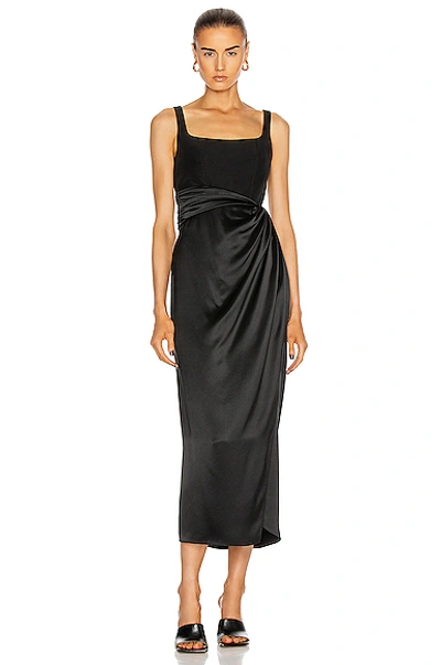 Shop Brandon Maxwell Satin Bustier Cocktail Dress With Wrap Skirt In Black