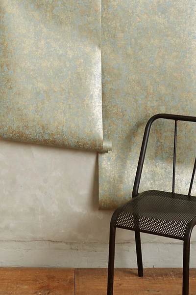 Shop Anthropologie Grace-weathered Wallpaper In Blue