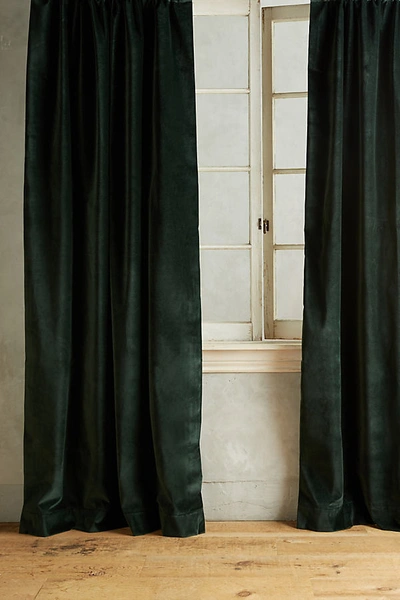 Shop Anthropologie Matte Velvet Curtain By  In Green Size 50x63