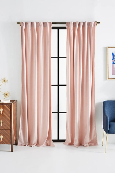 Shop Anthropologie Velvet Louise Curtain By  In Pink Size 50x63
