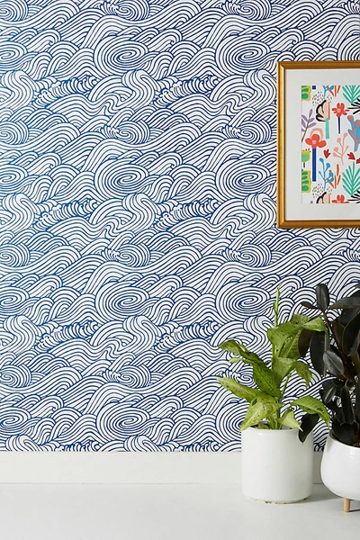 Shop Anthropologie Mare Wave Wallpaper In Blue