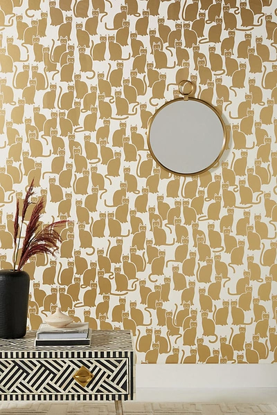 Shop Anthropologie Shadow Cat Wallpaper In Gold