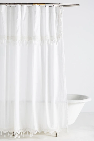 Shop Anthropologie Tasseled Antioch Shower Curtain By  In White Size 72 X 72