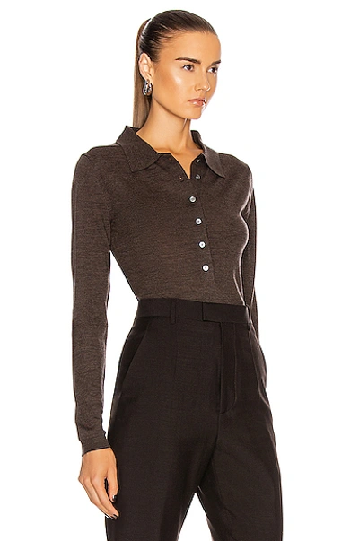Totême Millana Long-sleeved Wool Polo Shirt In Brown | ModeSens