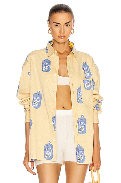 Shop Jacquemus Jacques Long Sleeve Button Down In Yellow Can