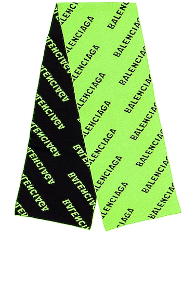 Shop Balenciaga Logo All Over Knit Scarf In Acid Green & Black