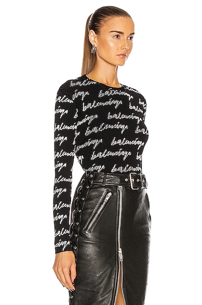 Shop Balenciaga Long Sleeve Logo Turtleneck Top In Black & White