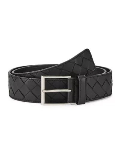 Shop Bottega Veneta Men's Intrecciato Leather Belt In Black Silver