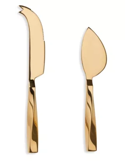 Shop Aerin Set Of Two Leon Stainless Steel Cheese Knives In Gold