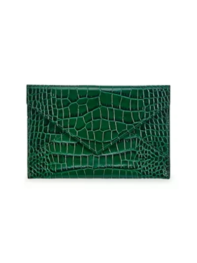 Shop Graphic Image Gemstone Medium Croc-embossed Leather Envelope Pouch In Emerald