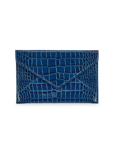 Shop Graphic Image Gemstone Medium Croc-embossed Leather Envelope Pouch In Sapphire