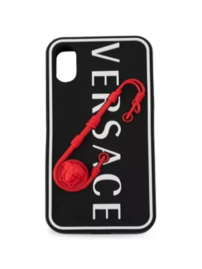 Shop Versace Safety Pin Silicone Iphone X/xs Case In Nero Rosso