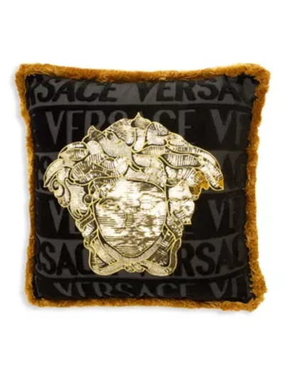 Shop Versace Logomania Cushion In Black Gold