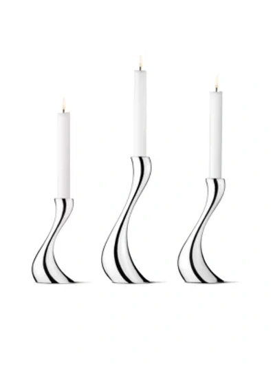 Shop Georg Jensen Cobra Candlesticks/set Of 3 In Steel