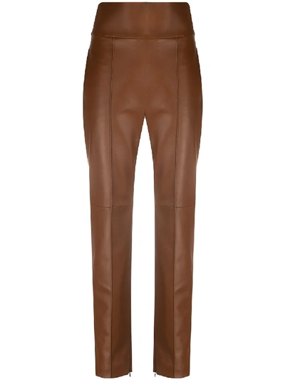 Shop Alexandre Vauthier High-waisted Leather Trousers In Brown