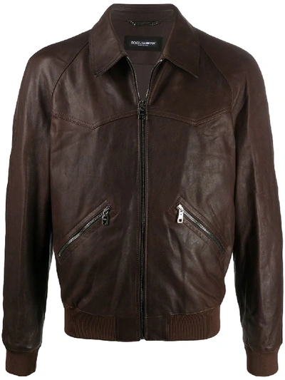 Shop Dolce & Gabbana Classic Collar Lambskin Jacket In Brown