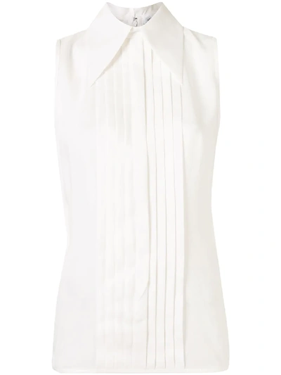 Shop Andrew Gn Pleated Silk Blouse In White