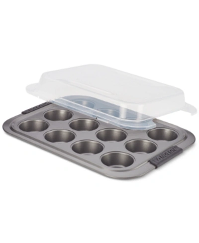 Shop Anolon Advanced 12-cup Covered Muffin Pan In Silver